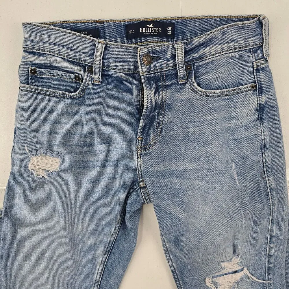 Hollister skinny epic flex jeans light wash 28x30 blue denim‎ 28x28 mens
